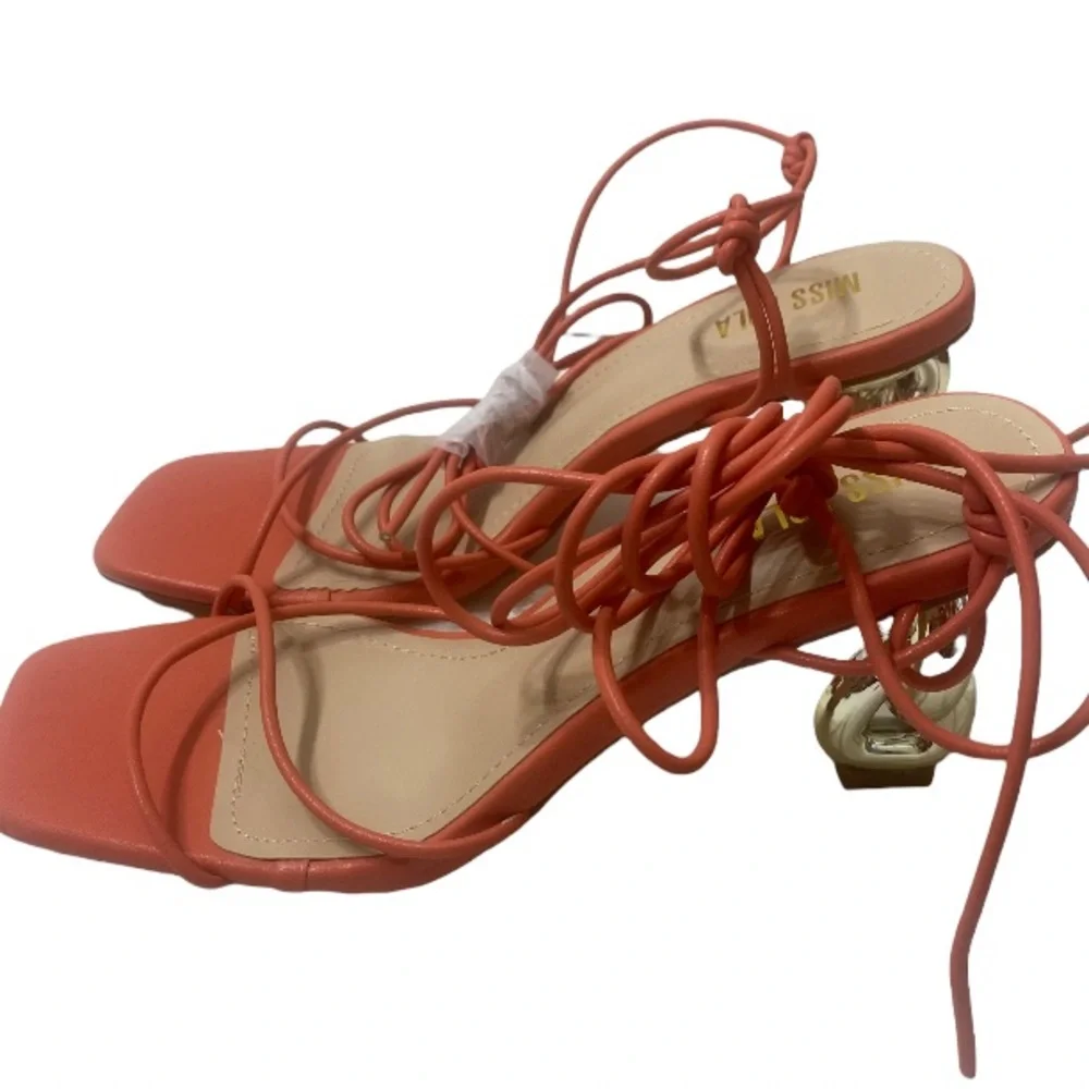 MISS LOLA Knot Detail Raya Peach Lace-Up Strappy Heels Sz:9 - Picture 7 of 15